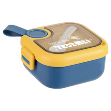 TeDeMeI 特得美 兒童外出不鏽鋼餐具組 附湯匙+小剪刀 抗菌密封防漏, 藍黃, 1組