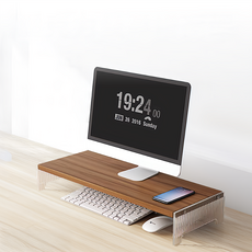 上手家居 壓克力螢幕增高架 附層板 50cm寬 8cm高, 胡桃木色