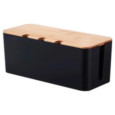 isona 愛收納 三孔竹板延長線收納盒 L 41 x 16 x 14cm, 黑色, 1個