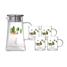 Corelle Brands 康寧餐具 Snapware 耐熱玻璃茶壺組 附濾網, 茶壺 + 茶杯, 春日森林, 1組