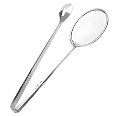 優思居 二合一不鏽鋼食物瀝油網夾, 9.9cm, 1支