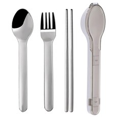 不鏽鋼餐具組, 筷子 + 湯匙 + 叉子, 灰色, 1組