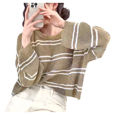 CHIC 寬鬆針織上衣, 條紋, 不適用, 咖