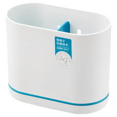 CHAHUA 茶花 Ag+銀離子抗菌分隔式餐具瀝水收納架 16.3x8.6x14cm, 白色 + 藍色, 1個