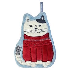 kUSUgURU JAPAN 日本眼鏡貓 吊掛擦手巾/模切造型吸水巾 Neko Zegawa款, 淺藍色, 1個