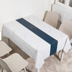 清新可愛風微笑小象桌巾 適用於圓桌/方桌/茶几/4人餐桌/4-6人餐桌, 180 x 140cm, 灰藍撞色, 1條