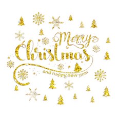 Time Leisure 璀璨聖誕節慶派對佈置櫥窗無痕貼, 金色祝福款 PVC材質, 60 x 50cm