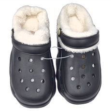 ego life 巧克力配飾柔軟毛絨可拆卸EVA增高厚底拖鞋洞洞鞋 黑色, 39-40號