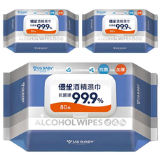 US baby 優生酒精濕巾 有效抗菌達99.9% 適用於餐具、奶嘴、玩具及居家用品, 1入, 3包