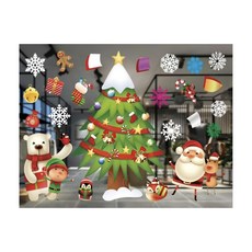 耶誕大雪頭繽紛裝飾聖誕樹 無痕窗貼玻璃貼, 多色
