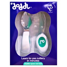 doddL 人體工學兒童學習餐具組, 湖水綠, 湯匙 + 叉子, 1組