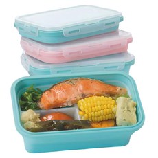 Dr.Power 耐熱230度可折疊矽膠便當保鮮盒, 1組, 4 個容器 + 2 個分隔盒 + 4 個蓋子