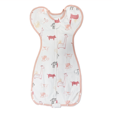 OhBabyLying 春秋薄款 開釦袖成長包巾, 動物圖案, 100%棉, 粉動物園, S號, 1件