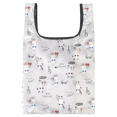 kUSUgURU JAPAN 日本眼鏡貓 時尚印花環保袋 可折疊 附登山扣 58.5 x 36cm, Nekomaruke款 灰色, 1個
