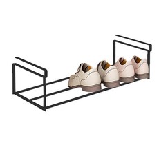 40~65cm可伸縮魔術空間分層隔板鞋托下掛置物籃整理架鞋架, 黑色, 1個