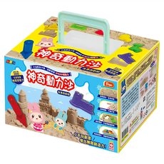神奇動力沙 海灘遊戲組，2公斤原色動力沙+22個綜合造型模具+1個充氣沙盤，好塑形不黏手，訓練專注力與創造力, 2.57kg, 1組