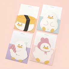 Popofancy 1000 胖胖鴨造型信紙 4款x2入組, 黃色、藍色、紫色、粉色, 8張