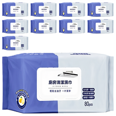 廚房清潔濕巾，80抽，添加APG去汙因子，輕鬆去油汙, 10包, 大 25 x 20cm