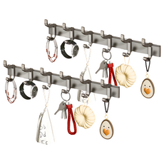 拍平方 太空鋁活動6勾排鉤 浴室/廚房適用 無痕黏貼/螺絲鑽孔安裝, 槍灰色, 2個