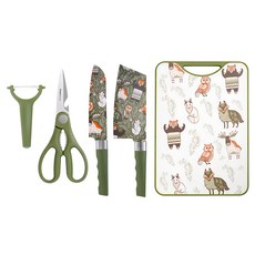 Well Life 悅生活 Best buy 不鏽鋼刀具四件組 防鏽防污 防滑握把 不易黏附食材, 刀具4件 + 砧板, 1組