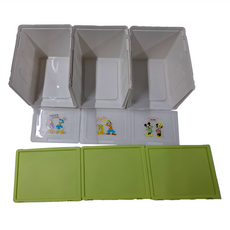收納王妃 滑蓋式收納盒 3入, 歡樂彩蛋遊 白色 + 綠色, 1組