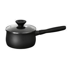 MEYER 美亞 IH陽極不沾單柄湯鍋含蓋 16cm 全黑陽極氧化鍋身 疊放鋼化玻璃蓋, 消光黑, 1個