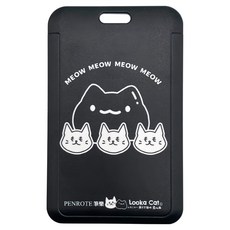 PENROTE 筆樂 露咖貓證件套 可愛貓咪設計 附掛繩, 黑色, 1個