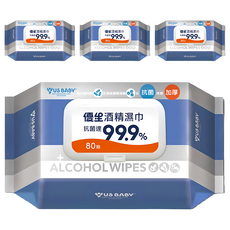 US baby 優生酒精濕巾 有效抗菌達99.9% 適用於餐具、奶嘴、玩具及居家用品, 1入, 4包