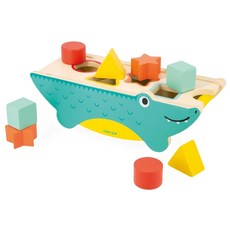 Janod 雨林大冒險大嘴鱷魚形狀玩具，訓練手眼協調能力，含8個形狀積木, 1個, 大嘴鱷魚玩形狀