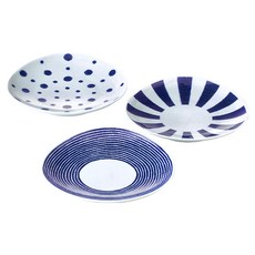 Saikai 西海陶器 波佐見燒 三件式主食盤 日本製陶瓷餐盤, 3件組主食盤, 1組, 藍玉紋