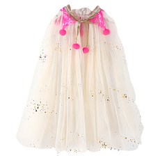 Kori Deer 可莉鹿 輕柔網紗亮片球球女童斗篷披風 公主萬聖節禮服配件-D金點米紗桃紅球, 萬聖節造型必備, 51~60cm, 1入