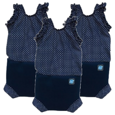 Splash About Happy Nappy Costume 小可愛連身版尿布褲 藏青色帶白色圓點 適合0-4個月嬰兒, S號( 3~6kg ), 3件