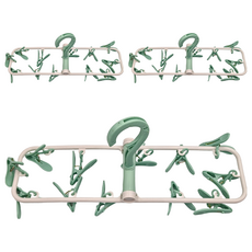 百貨King 折疊12夾衣架, 長形 晾曬衣物, 綠色, 3個