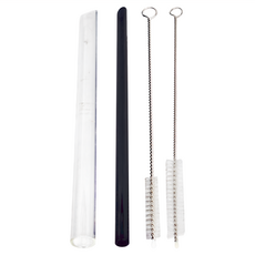 Caldo卡朵生活 玻璃吸管組, 環保耐熱, 五件組, 附清潔刷, 小麥收納盒, 1組