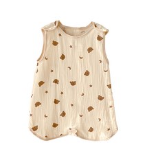 愛北鼻 兒童款棉花糖背心式防踢被 建議身高80~120cm, XL, 卡其熊頭