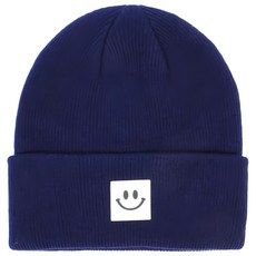 兒童韓系時尚針織帽, S, 經典藏藍笑臉