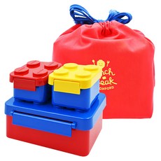 OXFORD 積木造型便當盒組 含收納袋, 紅色, 1組