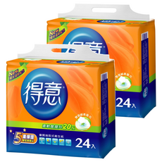 得意 優質連續抽取式衛生紙 雙面壓花 柔軟升級 5重保障, 24包, 2袋