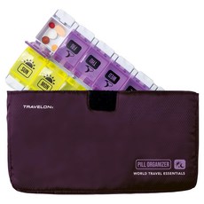 TRAVELON 一周藥品收納盒 + 便攜袋, 1套, 黑莓紫