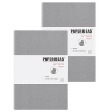 PAPERIDEAS A5軟皮點陣筆記本，雙層PU變色皮革，100g純木漿無酸紙，148*213mm，94張/188頁, 槍灰, 2本