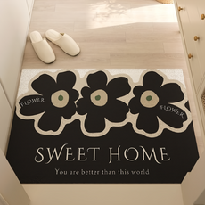 玄關絲圈地墊 花朵黑色, 加大(120 x 100cm)