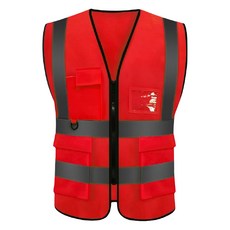 中防安衛 多功能透氣安全反光背心 螢光紅 舒適 多口袋設計 高能見度反光條, 1件, 適用於105公斤以下