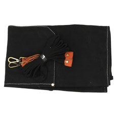 日式職人工作圍裙, 68x76cm, 純棉帆布+皮革, 黑色, 防皺耐磨, 水洗工藝, 1個