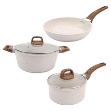 多功能料理鍋3件組, 1組, 牛奶鍋 + 牛奶鍋蓋 + 湯鍋 + 湯鍋蓋 + 煎鍋, 白色