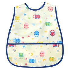 Yomilock 印花防水圍兜, 適用於3個月以上嬰兒, 多種可愛圖案可選, 機器人款 藍色, 1件