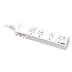 POLYWELL 寶利威爾 20W快充電源延長線 4切3座 Type-C PD/QC C-81PLC PW15-T05-A088, 20.5 x 5.5 x 2.5cm, 白色, 1個