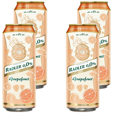 RADLER 萊德 0.0%無酒精啤酒風味飲, 葡萄柚, 天然釀造,保留啤酒花風味, 繽紛馬卡龍色調, 500ml, 4罐