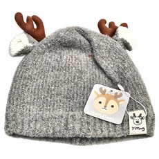 Kori Deer 可莉鹿 麋鹿角 嬰兒童秋冬加厚針織毛線帽 灰色, 帽圍 38-50cm