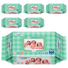 拭拭樂 枕狀濕巾, 80抽, 專利保濕蓋, 輕柔擦拭, 柔軟加厚材質, 80張, 6包