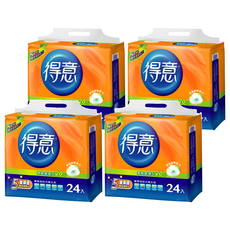 得意 優質連續抽取式衛生紙 雙面壓花 柔軟升級 5重保障, 24包, 4袋